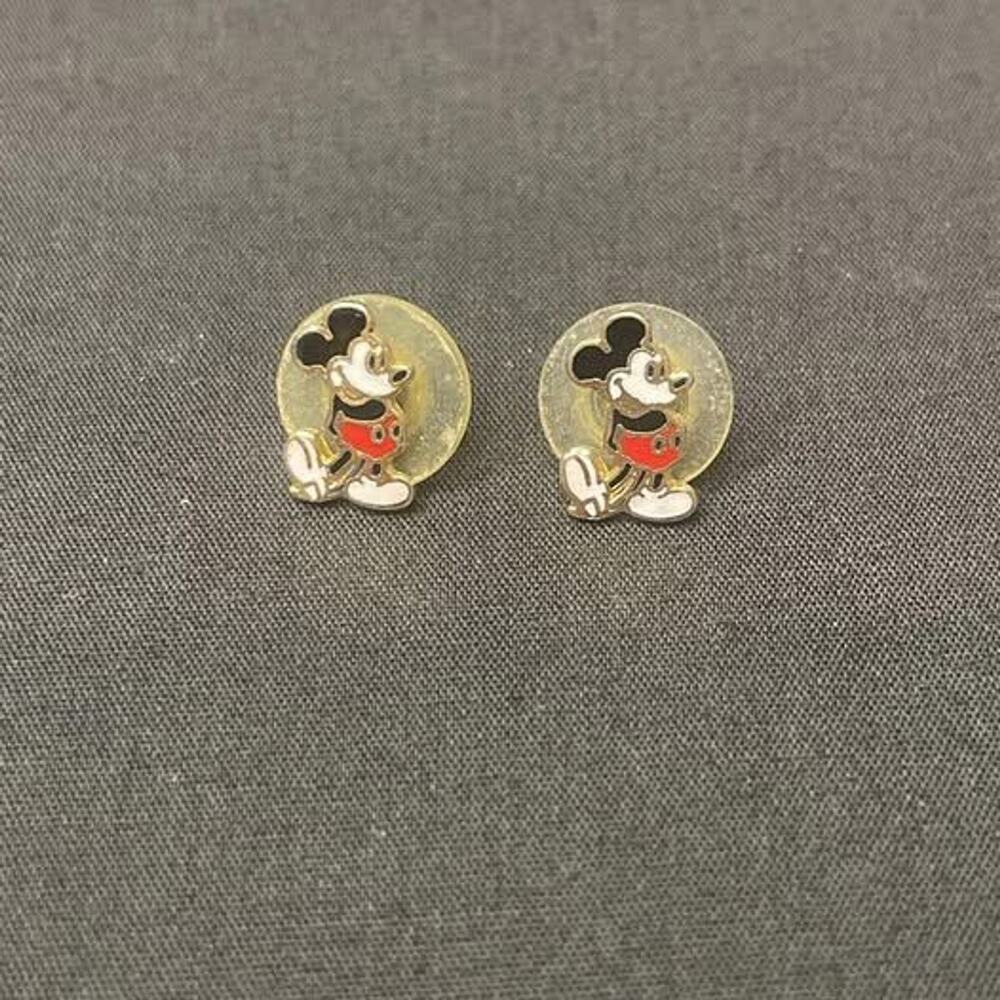 MICKEY MOUSE Stud Earrings Post Vintage Gold Trim Walt Disney Prod.